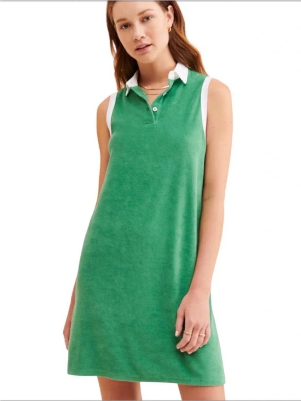 KULE Green Polo Terry Cloth Dress with White Collar Size SMALL